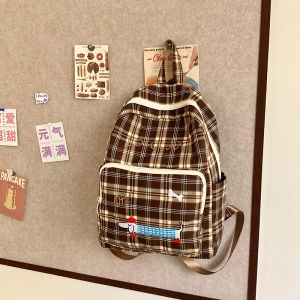 Retro Hàn Quốc Kẻ Caro Đôi Vai Thoải Mái Túi Đi Học Nhẹ Nữ Ba Lô Chất Liệu Tổng Hợp Phong Cách Cắm Trại Kích Thước Lớn