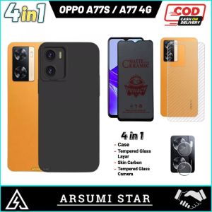 Promo Paket Murah 4in1 Case OPPO A77S / A77 4G / A77 5G / A78 4G / A78 5G Protect Camera Softcase Slim Black Matte Case Liquit + Tg Anti Gores Ceramic Matte Anti Spy + Skin Camera + Garskin Carbon 3D