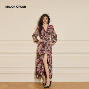 French V-Neck Butterfly Floral Print Elegant Dress