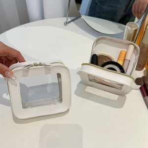 Small Cosmetic Bag Mini Makeup Bag for Purse Square Zipper Waterproof Toiletry Bag Cute Clear Pouch Travel Organizer Case Clutch
