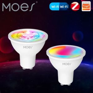 MOES Tuya ZigBee GU10 WiFi Bóng Đèn LED Thông Minh RGB + C Điều Khiển Bằng Giọng Nói Có Thể Điều Chỉnh Độ Sáng Màu Trắng Ấm Tương Thích Với Ứng Dụng Alexa/Google Smart Life