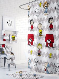 Cartoon Style Waterproof Bath Curtain Transparent Printed Dry Wet Separation No Drilling Required Comes with Hooks PEVA Material