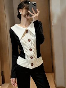 DANTING | Unique Stylish Petite Black and White Sweater Jacket