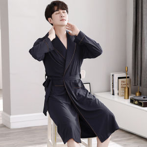 MiiOW | Casual Loose Long Sleeve Mens Robe Catman Home Clothes Sleepwear Set Spring Summer Lightweight Breathable Polyester V-neck