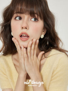 Pure Silver Geometric Shape Earrings Fresh out Milk White Yellow Circle Girls Ear Studs Fashionable Korean Style Jewelry