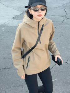 Unique Korean Style Womens Outdoor Casual Sport Half Zipper Hooded Jacket Autumn Winter Fashionable Small Size Coat