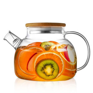 1pc Glass Teapot 1L/1.8L Borosilicate Clear Tea Kettle with Bamboo Lid Glass Tea pot with Removable Filter Spout for Office Home