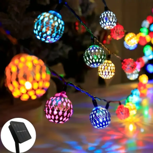 1 PC พลังงานแสงอาทิตย์โมร็อกโก Ball Fairy ไฟ Hollow Ball String Light 8 โหมดสําหรับบ้านสวนกลางแจ้ง Patio เทศกาลตกแต่ง