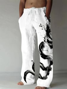 2026 Oriental Ink Painting Dragon Dazzling Cool Dragon Image 3D Printing Loose Straight Leg Pants Hip Hop Harajuku Sports Pants