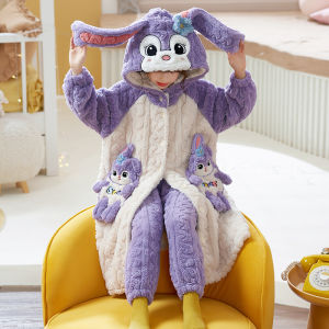 Thickened Coral Fleece Pajamas for Girls Cartoon Kuroko Home Clothes Childrens Autumn Winter Flannel Sleepwear Polyester Fiber