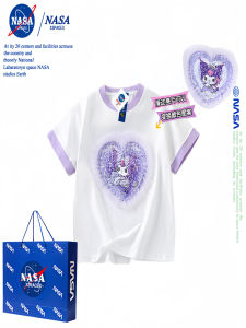 NASA Collaborative Heavy Industry Pure Cotton Mesh Short Sleeve T-Shirt Glitter Face Changing Girls Trendy Top Childrens Clothing