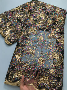 African French Flocking Mesh Lace Fabric High Quality Nigerian Lace Fabrics Dresses Sewing For Women Evening Party2.5yards 3353