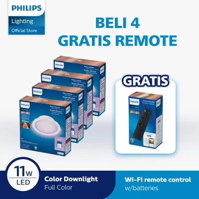 Beli 4 Philips Lampu Smart WiFi LED Downlight 11W D125 Color RGB Gratis Smart Wifi Remote Control