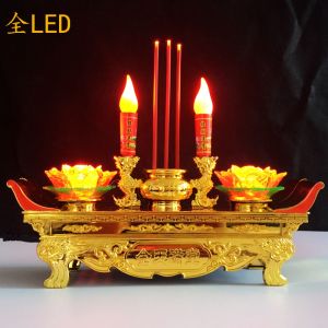 Electric Candle Holder Lotus Flower Lamp Buddha Offering Lamp Home Use Candle Stand Incense Burner Long Burning Offering Lamp