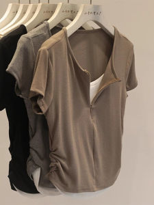 The Upper Body Makes You Look Good! Stylish Easiest for Match Fake Two Pieces Short Sleeve T-shirt Female Summer Silm Slim Looking Stretch Shirt