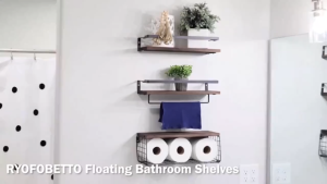 Colorlab Adjustable Wooden Shelf With Towel Holder and Grid Wall Mounted Storage Rack For Bathrooms Kitchens