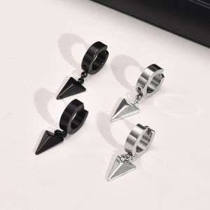 Kemstone Stainless Steel Triangle Black Silver Color Hoop Earrings Male Earrings Jewelry
