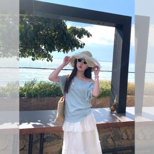 HUOLISI | Dopamine Short Sleeve One Shoulder Loose Tunic Tee