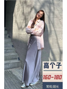 Shiny Satin High Waist Extended Length Half Skirt Womens Loose Sweet Sister Mid-Length Skirt Korean Style Commute Cake Skirt Pure Color
