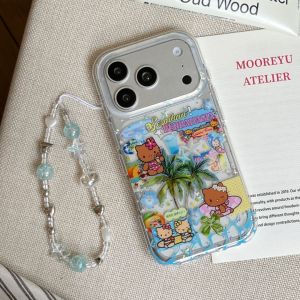 Sanrio | Cartoon Star Black Skin Hello Kitty Cat Shockproof Case for iphone 17 16 15 Pro Max Cute Phone Cover With Chain For Girls Gift