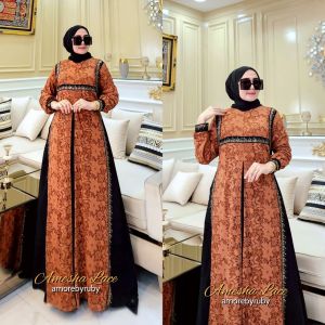 gamis modern motif simple kondangan amesha lace Amore by ruby