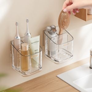 Electric Toothbrush Holder Wall Mounted Bathroom Storage No Drilling Required Toothpaste Toothbrush Organizer Rack Household