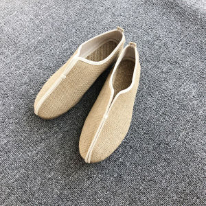 Retro Chinese Style Linen Mens Low Top Shoes Breathable Slip-On Flat Heel Canvas Shoes for Zen Meditation And Daily Wear