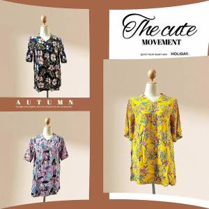 LH.Sunshine คุณแม่ยังไม่แก่ เสื้อยืดลายดอกไม้ที่สวยงาม เสื้อยืดลายดอกไม้ใส่ฤดูร้อน เสื้อผ้าไซส์ใหญ่