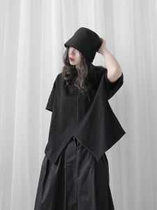 Hidden Search Yamamoto Style Dark Short Sleeve Split T-shirt Womens Summer Personalized Niche Design Asymmetrical Loose Tops Fashion