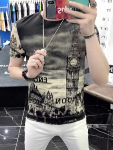 2021 Summer Handsome Short-sleeved T-shirt Mens Small Shirt Ins Mens Trend Printing Half-sleeved Youth Top