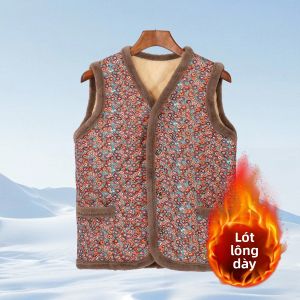 Áo Khoác Lót Lông Cừu Dày Cho Bà Mẹ Áo Vest Cotton Áo Khoác Ngoài Mùa Thu Đông Áo Vest Cotton Cho Phụ Nữ Trung Niên Và Người Cao Tuổi