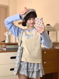 Áo Thun Nữ Tay Dài in Chữ Phong Cách Hàn Quốc Mùa Thu Cotton 90% Co Giãn Thoải Mái Cổ Tròn Dáng Rộng Ngắn