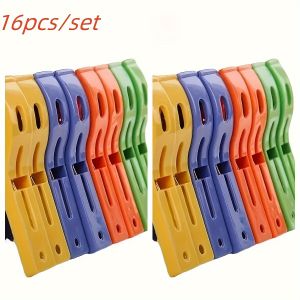 16pcs Large Plastic Clothes Pins Windproof Hanger Clips Beach Towel Clip Summer Beach Travel Portable Supplies Clothes Pins