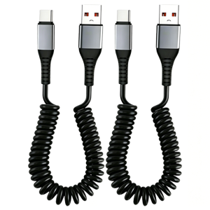 NNBILI 1/2pack 66W Car Spring Data Cord 6A Short Fast Charging Wire USB A TO Type C Cable For Huawei Xiaomi Samsung Type C Cable