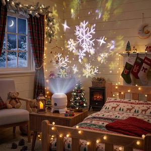 USB Ocean Projection Light 360° Rotating Dynamic Christmas Snowflake Projection for Bedroom Holiday Party Christmas Decor Gifts