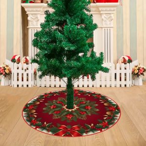 VIKAMA Christmas Tree Skirt in Red and Gold with Bow Design Home Gathering Party Christmas Decorations