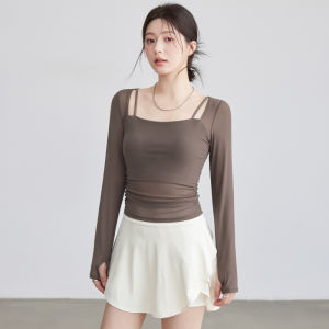Áo Tập Thể Dục Tay Dài Nhanh Khô Cho Nữ Áo Tập Yoga Lưới Áo Chạy Bộ Áo Tập Thể Dục Ngoài Trời Áo Thun Cổ Tròn Thường Ngày