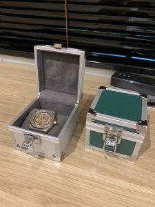 Roll_n_Rotate Single watch small aluminum box portable watch storage box aluminum alloy woven cloth watch pillow jewelry box