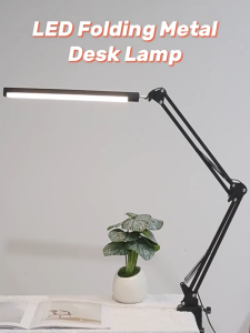 LANGYUE Clamp‑on Cantilever LED Eye‑Caring Desk Lamp Foldable Metal Long‑Arm USB Powered with Memory for Reading Office