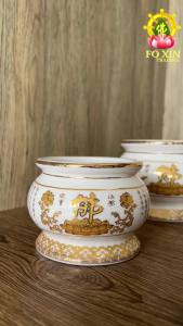 Type O 白色描金佛字心经陶瓷香炉 供佛香炉 般若波罗蜜多心经 供奉观音家用莲花香炉供佛香炉 White Gold Buddha Ceramic Incense Burner