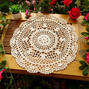 Handmade Cotton Lace Crochet Round Table Mat – Central European Style Hollow-Out Woven Doily for Dining Table Decoration