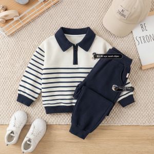 CUTEPANDAS | Bộ Quần Áo Trẻ Em Cổ Polo Sọc