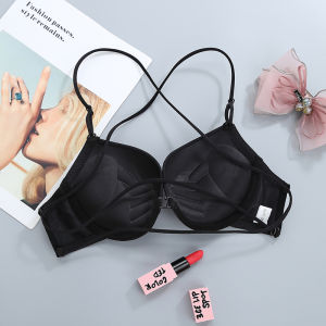 Buckled Front and Shaped Back Girls Underwear Black Open Back Seamless Cross Spaghetti Straps Bra Thickened Push up Small Breast Bra Thin