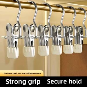 Stainless Steel Single Clip Hanger Multi-Functional Home Use No-Trace Skirt Pants Storage Tool with Hook Clothes Hanger
