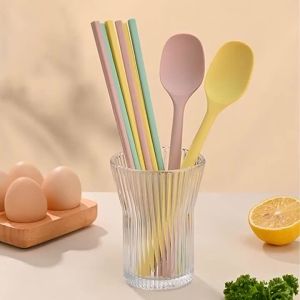 8Pcs Silicone Flatware Cutlery Set Reusable Sushi Chopsticks Dessert Spoon Tableware Coffee Tea Spoon Heat Resistance Dinnerware