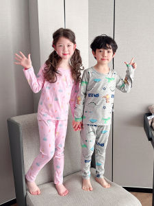 Kids Pure Cotton Long John Intimates Suit Spring & Fall Boys Lycra Cotton Home Wear Girl Stretch Bottoming Shirt Pajamas