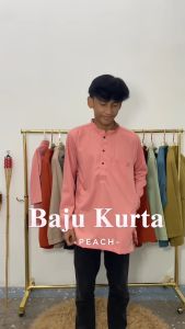 Baju Kurta Sempurna Warna Peach Modern Slim Fit Cotton Sedondon Series Baju Raya - ( D001K ) KD
