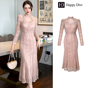 Happy Diva เดรสผู้หญิง เดรสผักผสม เดรสสีชมพู เดรสแขนยาว เดรสทำงาน เดรสลูกไม้ เดรสไฮโซ เดรสออกงาน เดรสไปงานแต่ง เดรสฝรั่งเศส