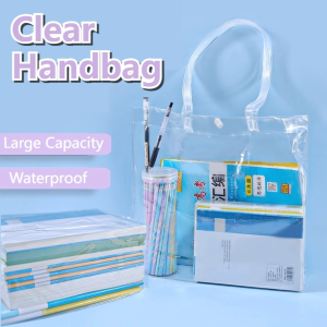 Clear Handbag With Button File Bag Exam Specific PVC Tote Bag Gift Bag File Stationery Storage School Student