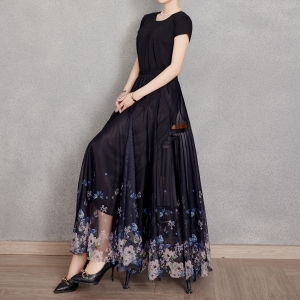 New Chinese Style Horse Tailed Skirt Set Elegant Simple Commute Hanfu Semi Body Long Midi Skirt for Mom Business Women